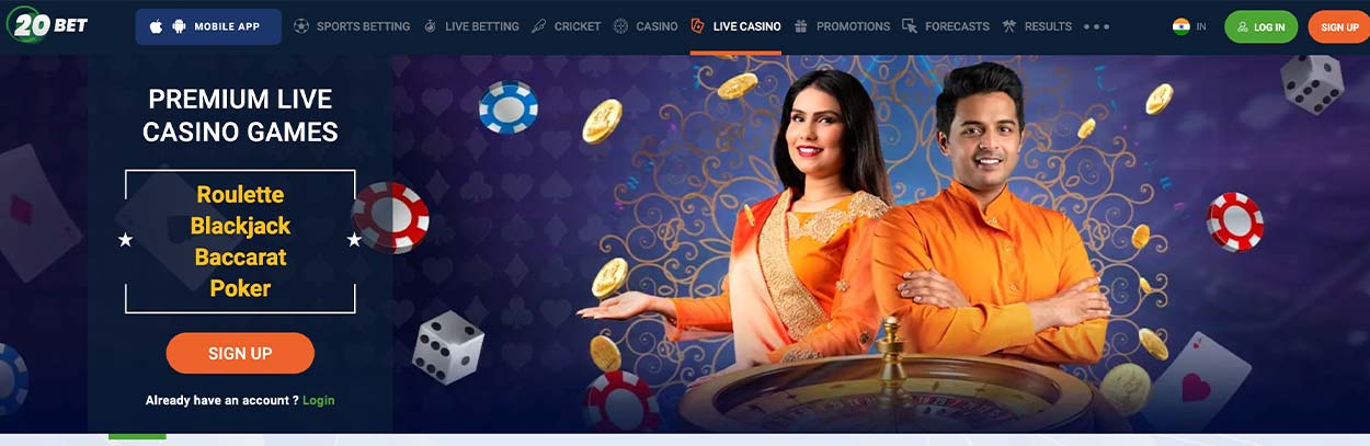 20bet Live Casino Lobby for India