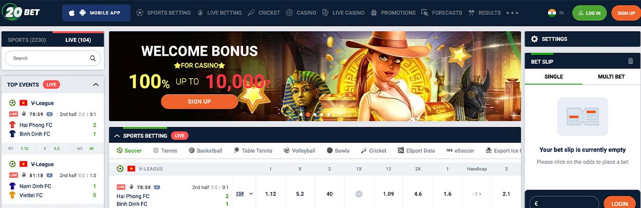 20bet Casino to play online in India.