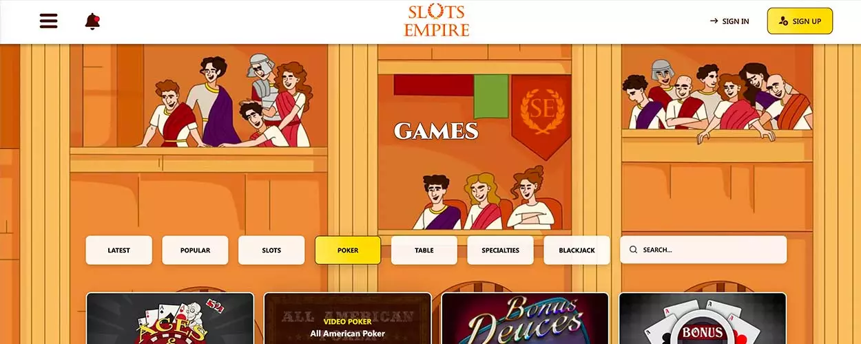 Slots Empire Poker Lobby for India