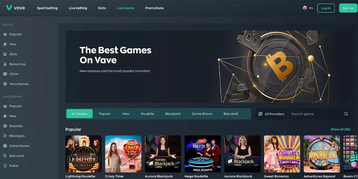 Vave Live Casino Lobby for India