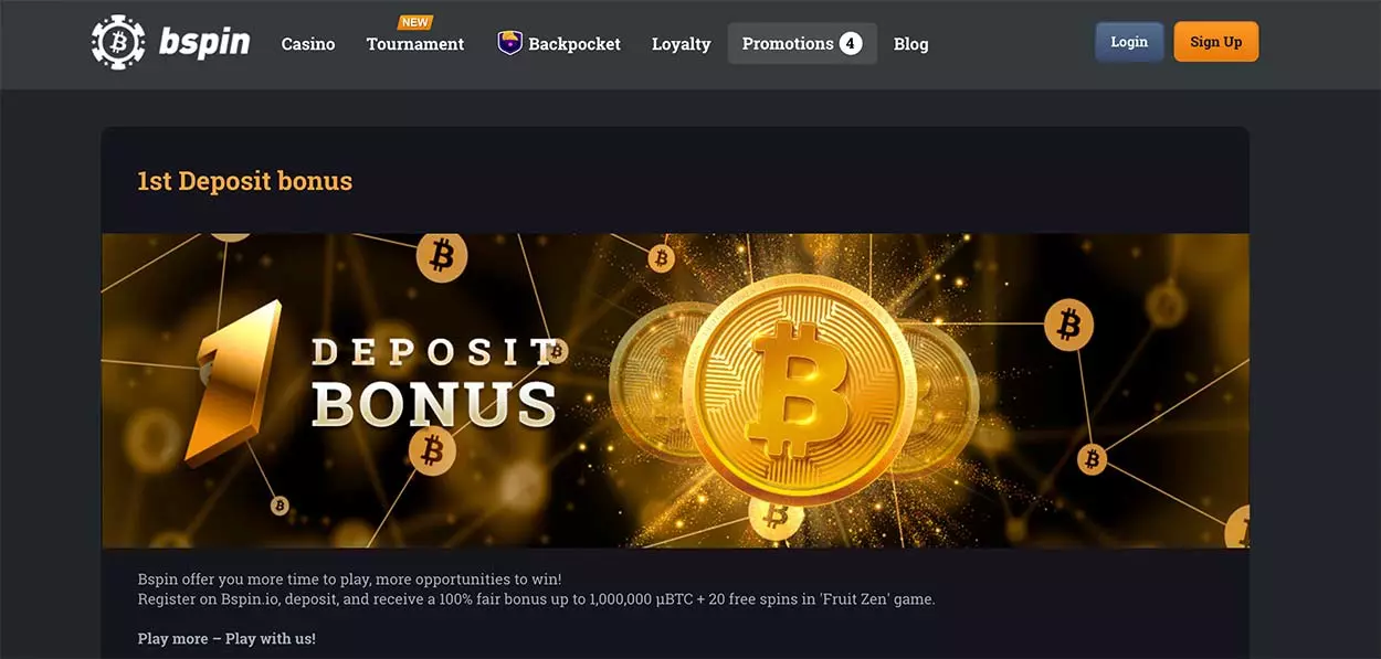 Promotions page for Bspin Casino - India