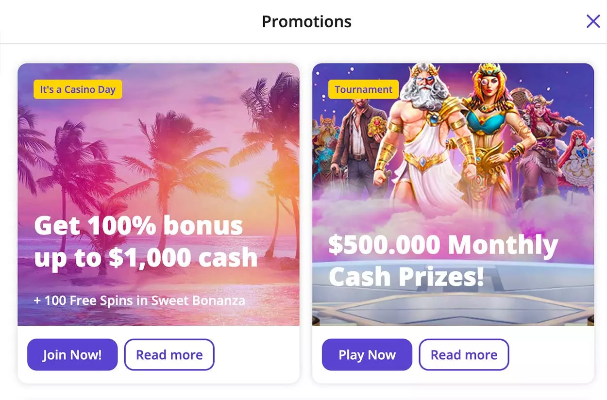 Promotions page for Casino Days Casino - India