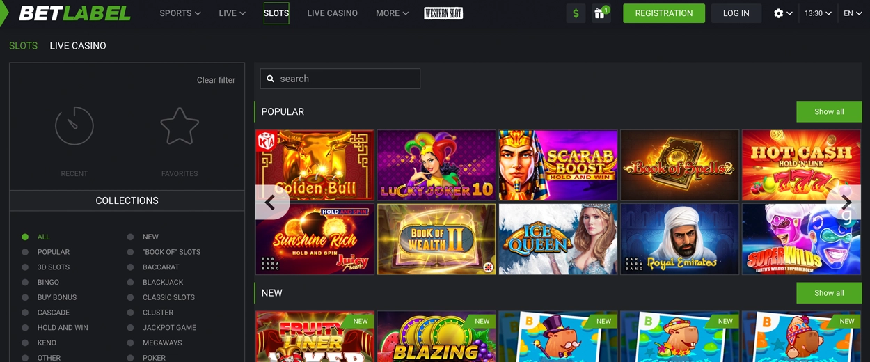Betlabel Casino slots page